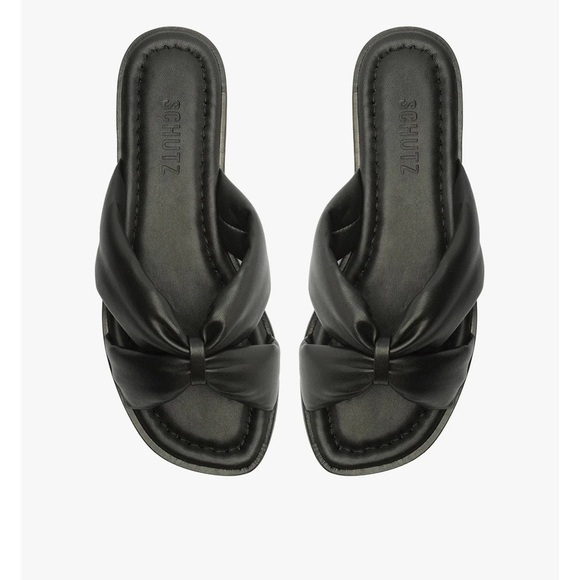 Schutz Black Sandals Fairy Leather Flats - Picture 1 of 5